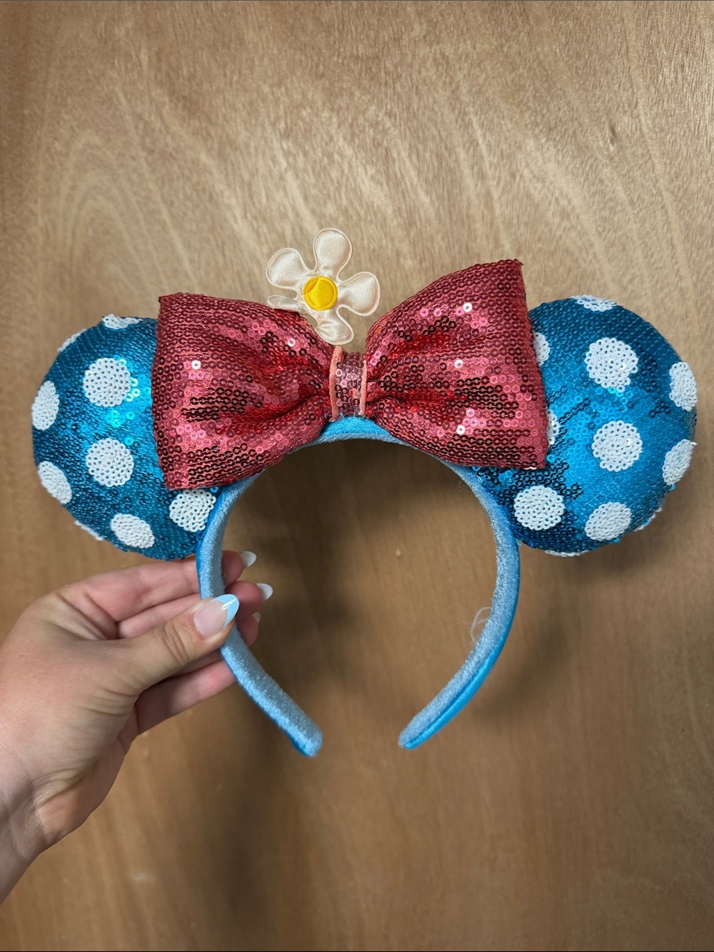 Polka Dot Sequin Mouse Ears Headband with Pink Sequin Bow